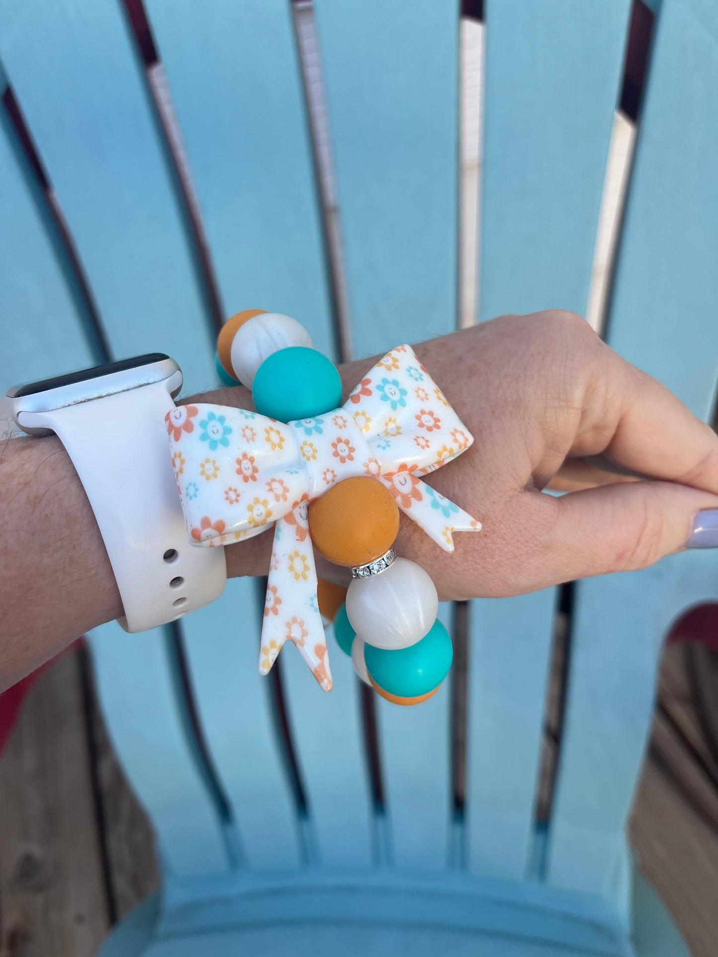 Apricot Flowers Bow 19mm Wristlet Keychain