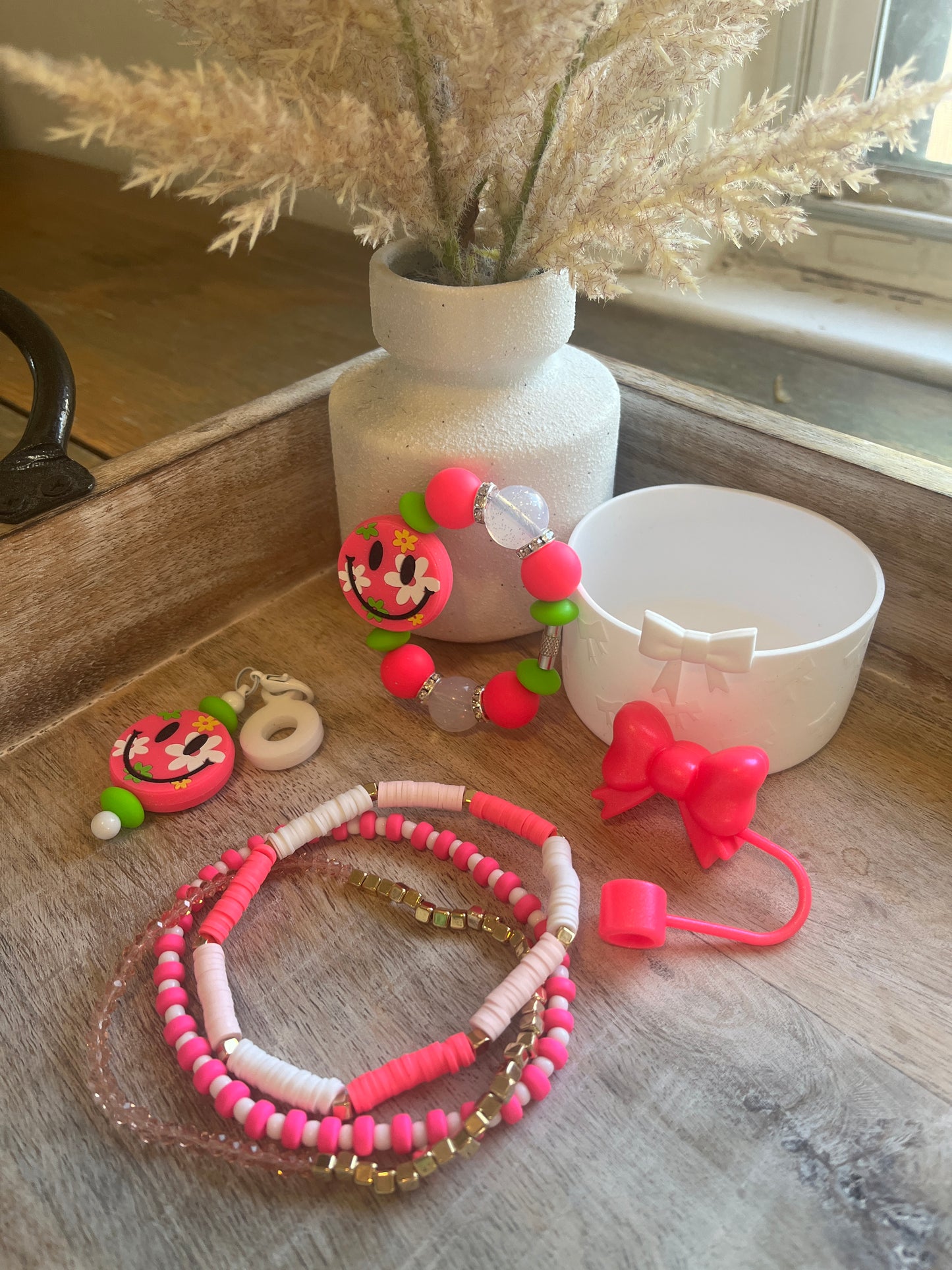 Neon Pink Smiley Tumbler Boot Set