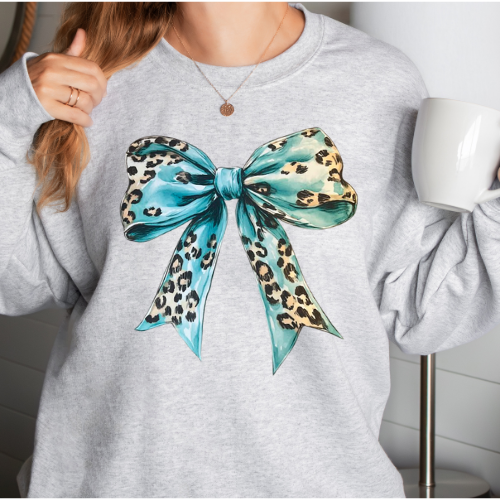 Teal Leopard Bow