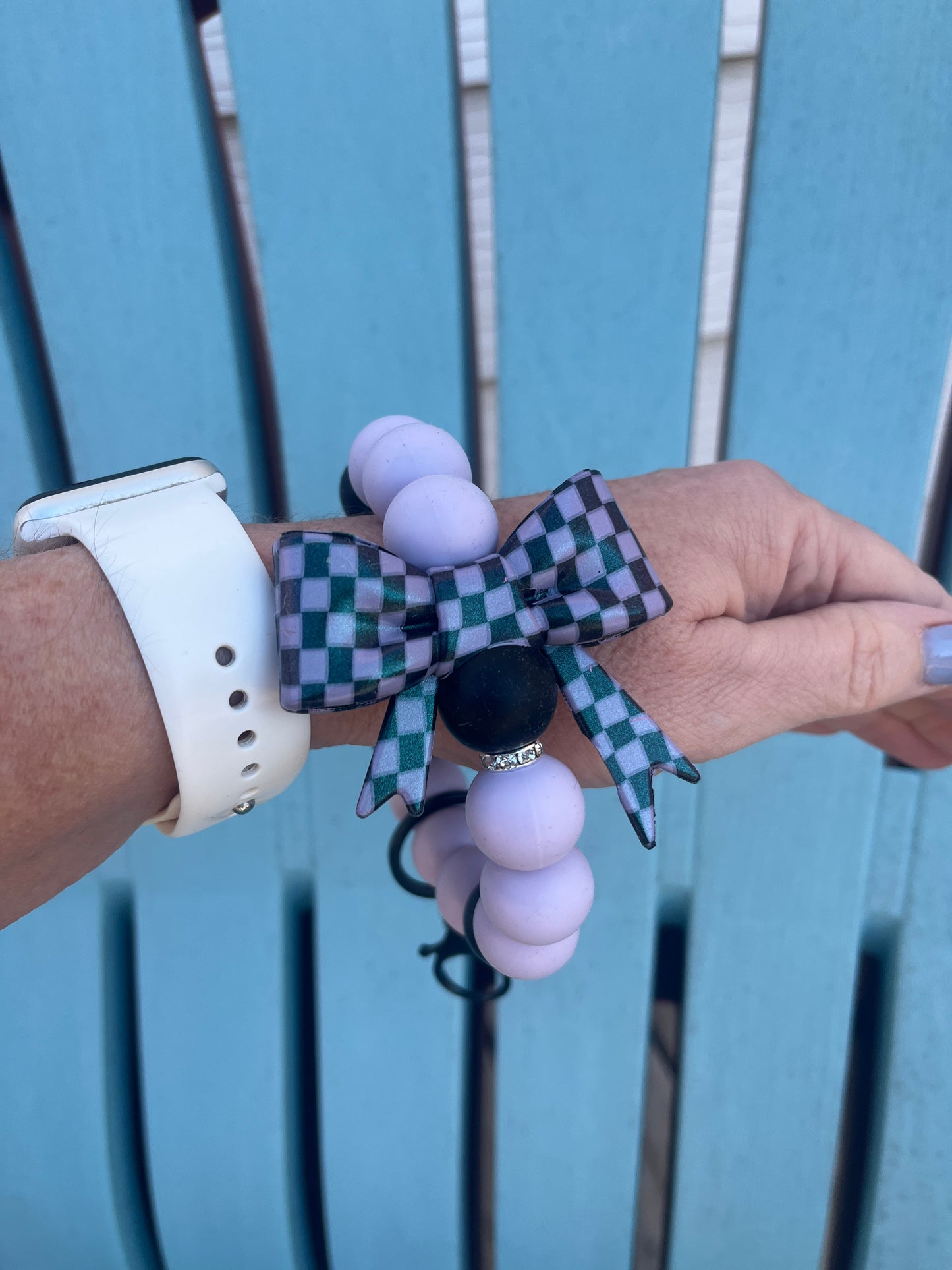 Purple & Black Check Bow 19mm Wristlet Keychain