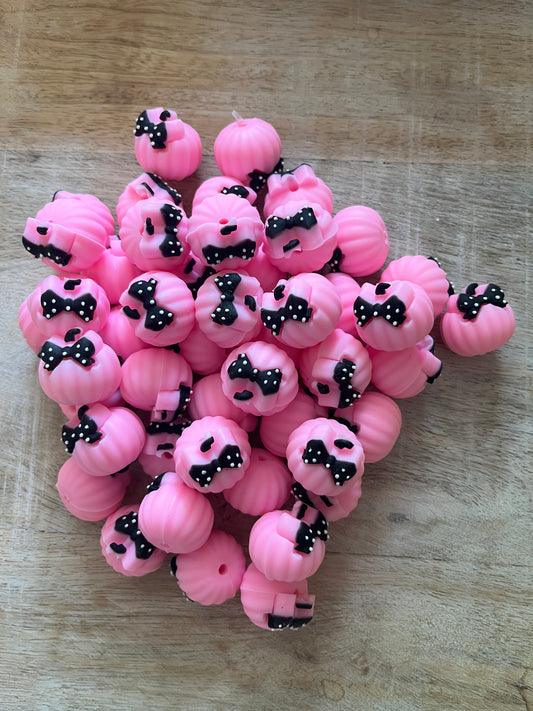 3D Pink Pumpkin w/Bow Focal