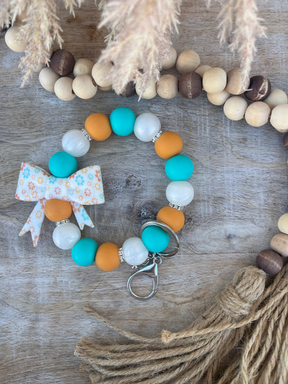Apricot Flowers Bow 19mm Wristlet Keychain