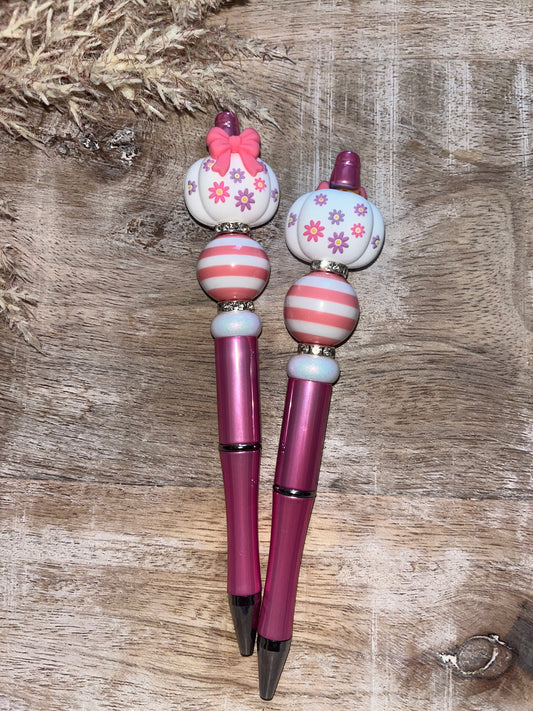 Floral Pumpkin Pink Bow Pen