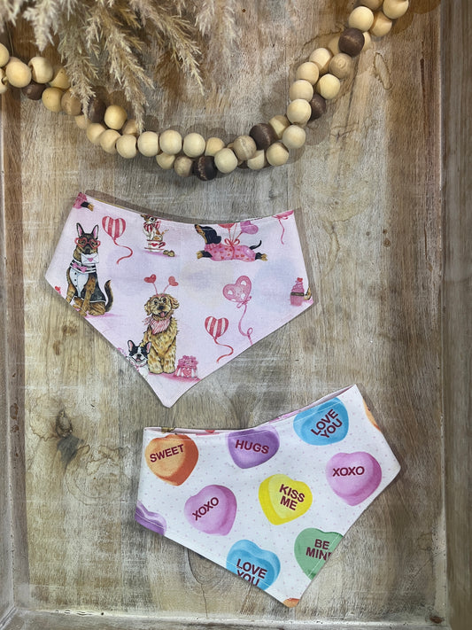 Candy Hearts Reversible Dog Bandana