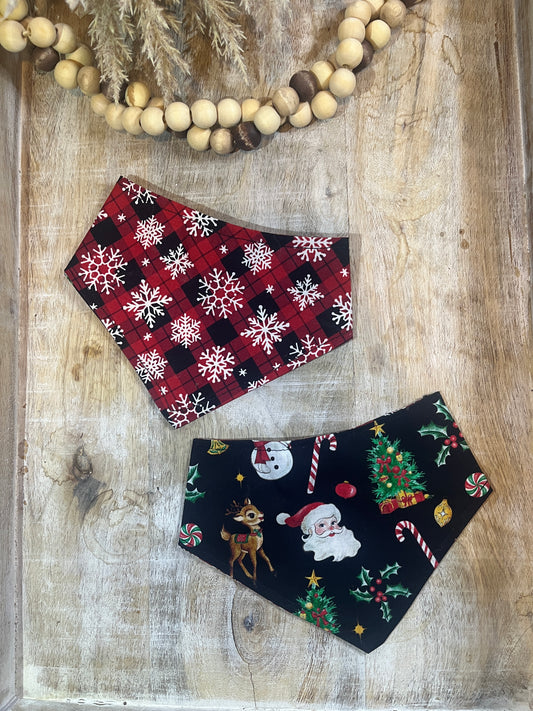 Snowflakes & Santa Reversible Dog Bandana