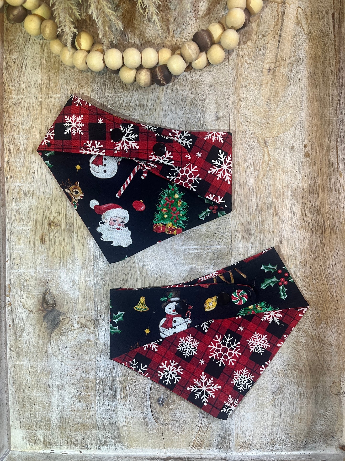 Snowflakes & Santa Reversible Dog Bandana