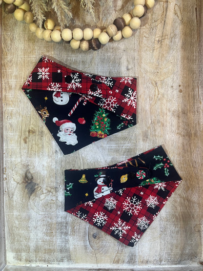 Snowflakes & Santa Reversible Dog Bandana