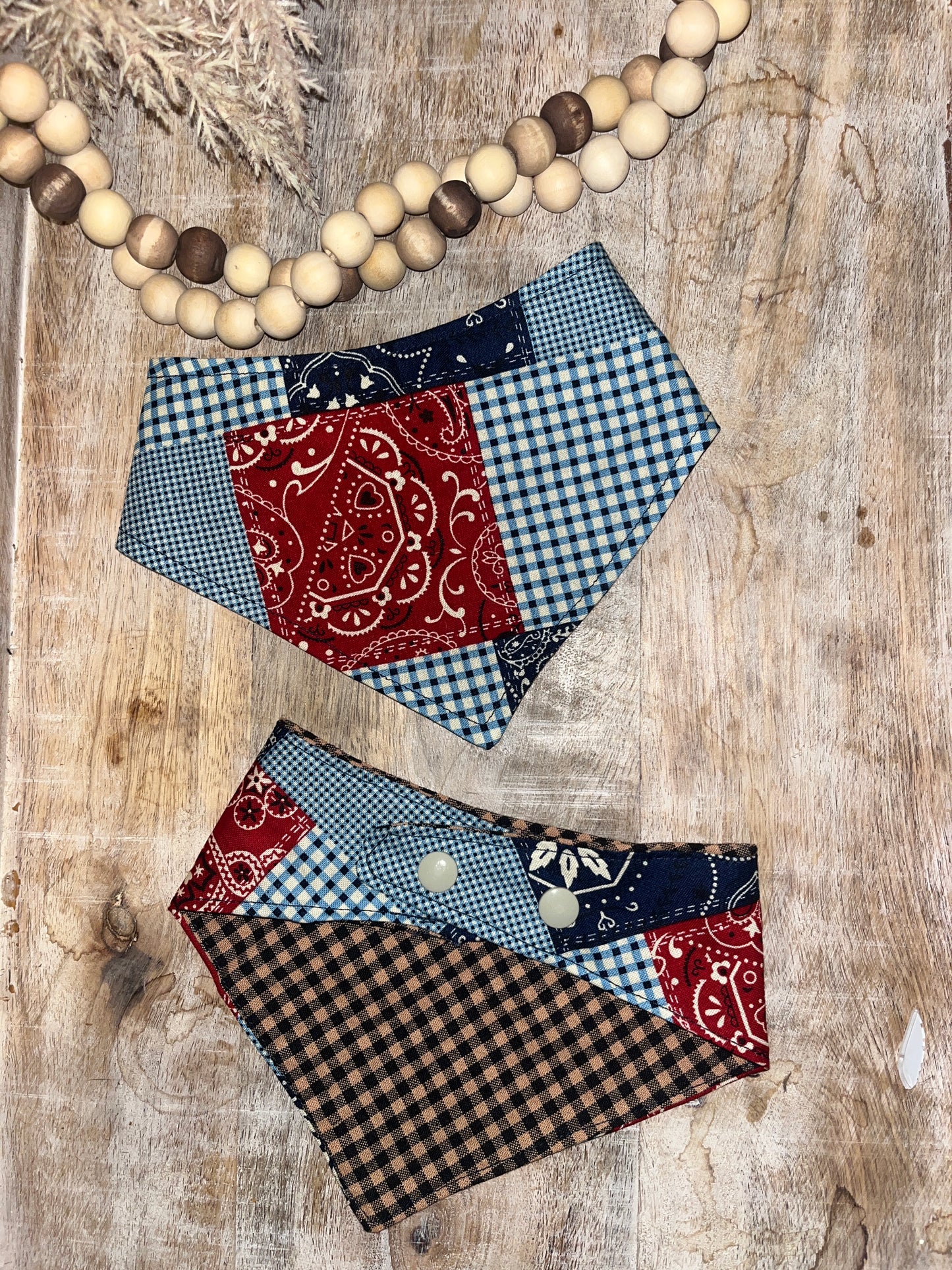 Red & Blue Plaid Reversible Dog Bandana