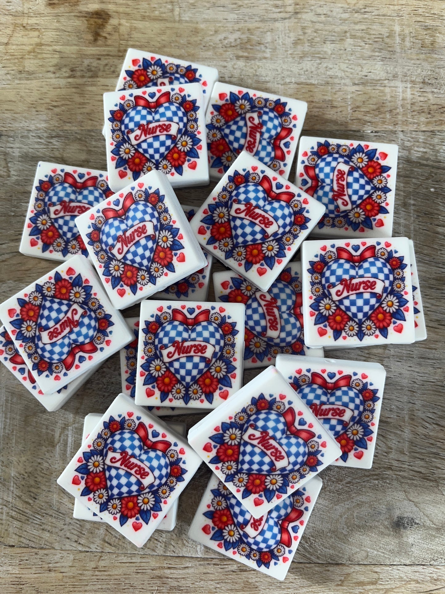 Nurse Blue Checkered Heart Focal