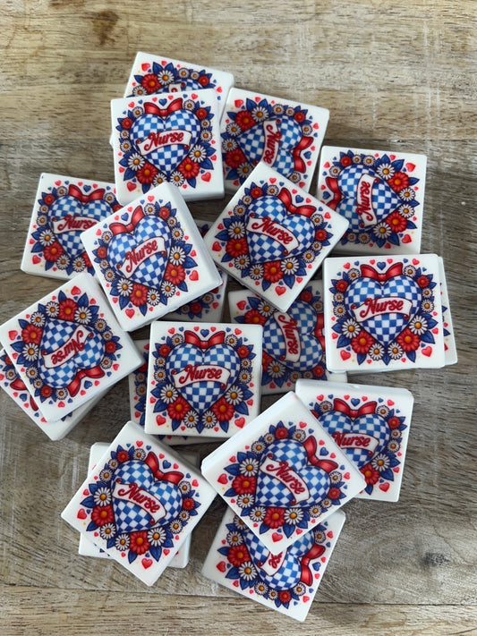Nurse Blue Checkered Heart Focal