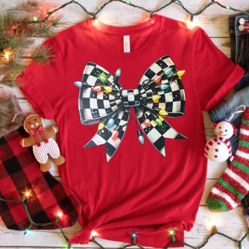 Christmas Lights Checkered Bow