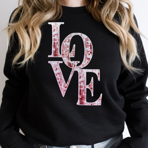 Faux Sequin LOVE Print