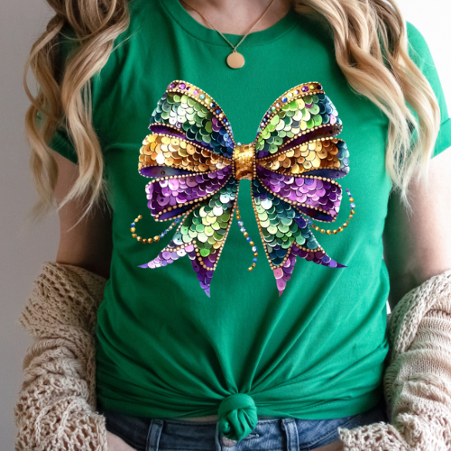 Faux Sequin Mardi Gras Bow Print