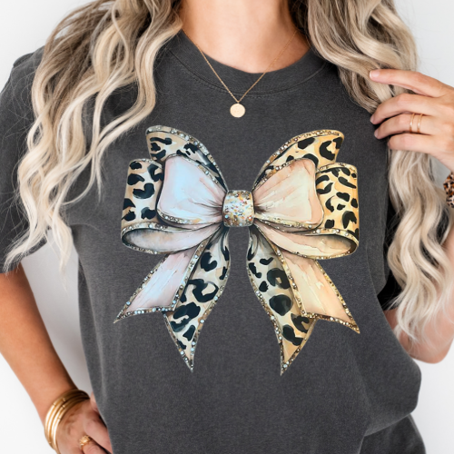 Peach Leopard Bow
