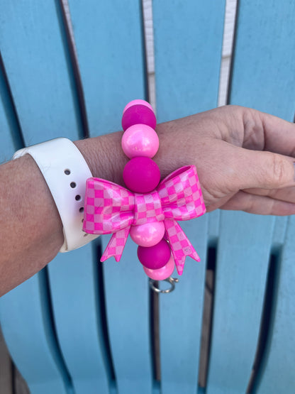Pinkie Check Bow 19mm Wristlet Keychain
