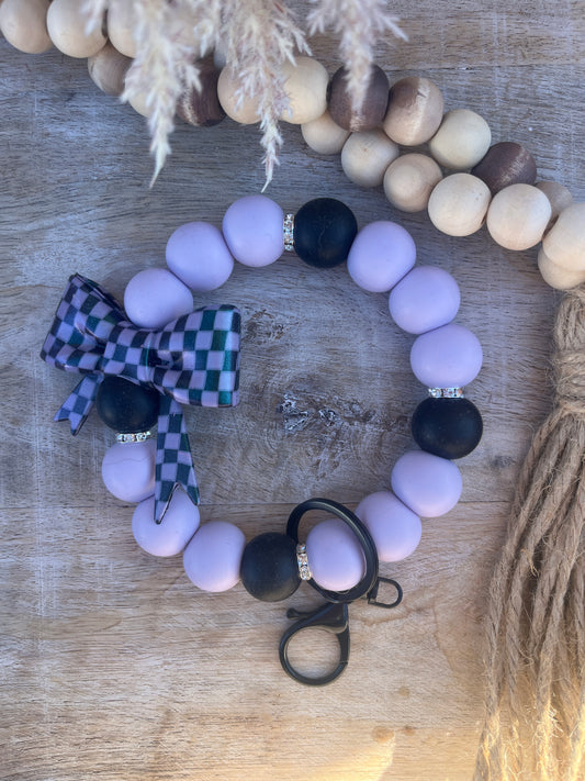 Purple & Black Check Bow 19mm Wristlet Keychain