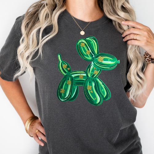 Green and Gold Shamrock Balloon Dog Print
