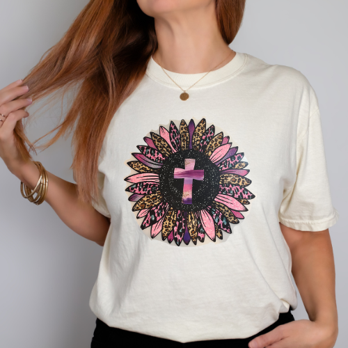 Pink Cheetah Sunflower with Cross